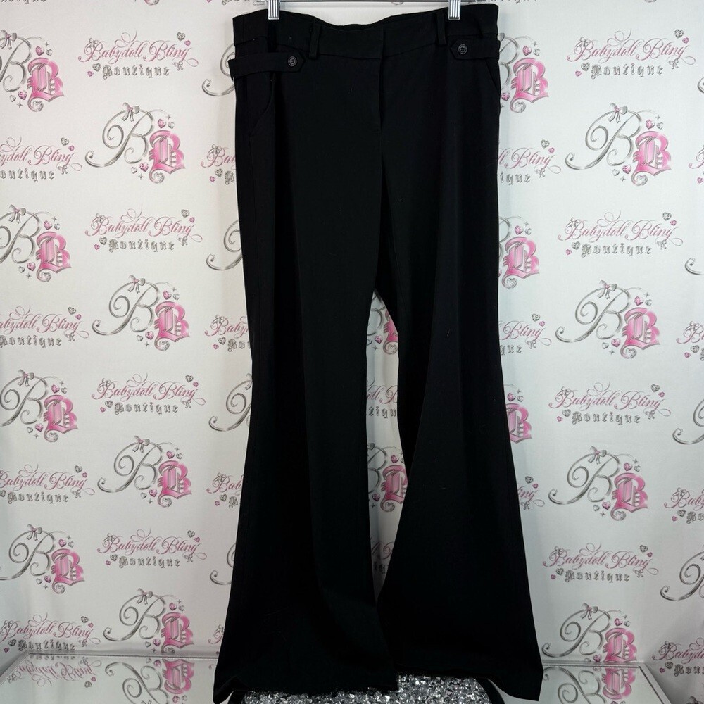 Smart Set pants wide leg buckle Black Boot-Cut Dress Pants with Waist Tab Detail